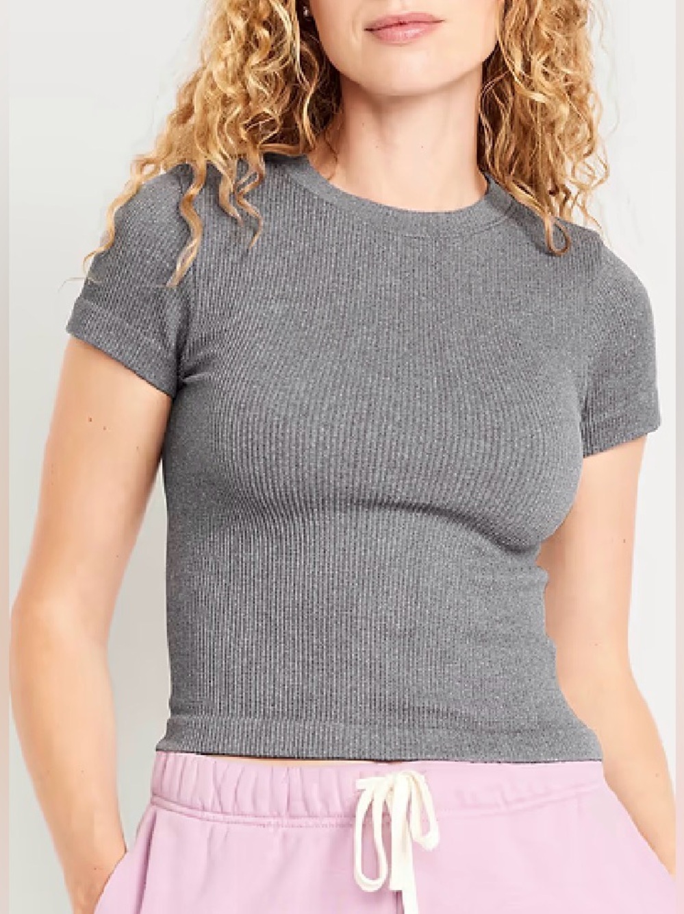 Old Navy Exhale Seamless Fitted Rib T-shirt, Grey, sz XL Tall